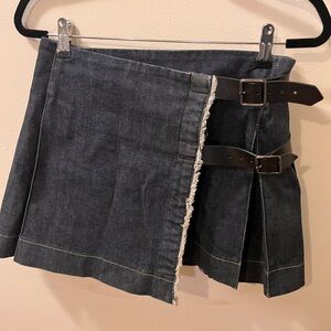 Burberry Asymmetrical Black Denim Skirt with Buckle Accents